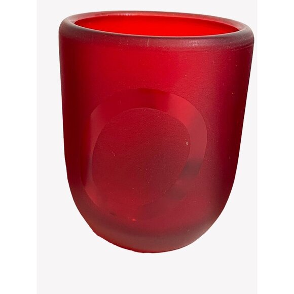 Red Frosted Glass Votive Candle Holders Set Of 3 Embossed With "JOY" Etching NEW - Picture 2 of 8